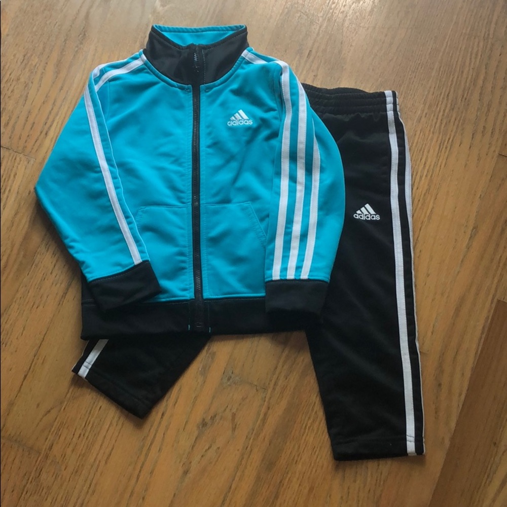 3T Adidas Tracksuit Black White Teal Jacket Pants